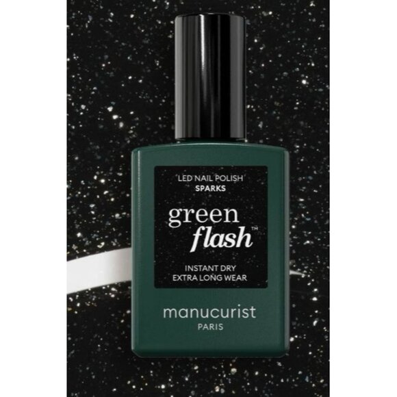 NWOT Manucurist Green Flash nail gel polish Sparks glitter black - Picture 1 of 2